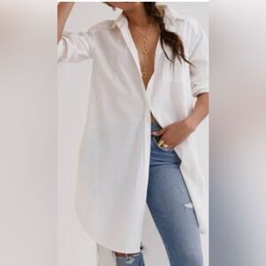 Anthropologie - Maeve White Longline Button-Down Shirt